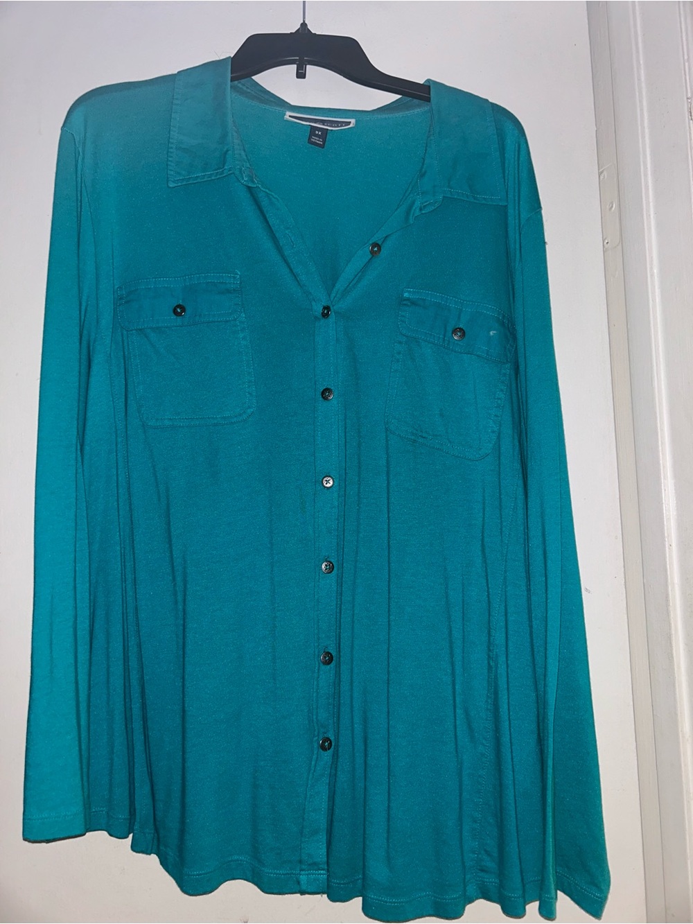 Karen Scott Teal Button-Front Long Sleeve Shirt, 3X